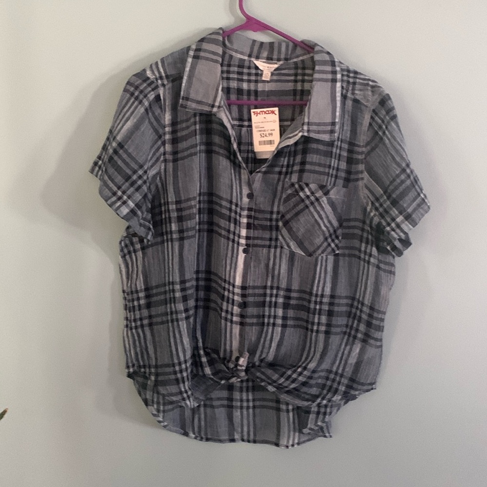 Lucky Brand blue plaid top L NWT